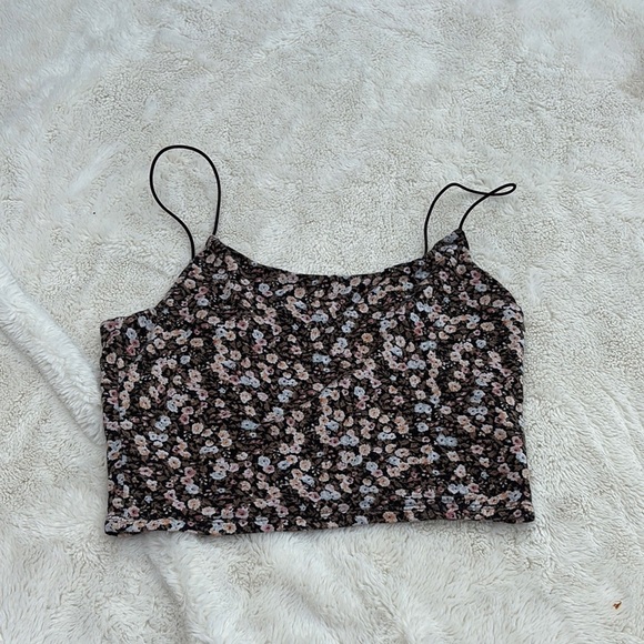 Garage Black Floral Crop Top | Size XS | Y2K Stretch Cami with Floral Print - Picture 1 of 4